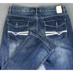 Helix Jeans Mens 36x32 Blue Slim Boot Flap Pocket Whiskered Embroidered Western